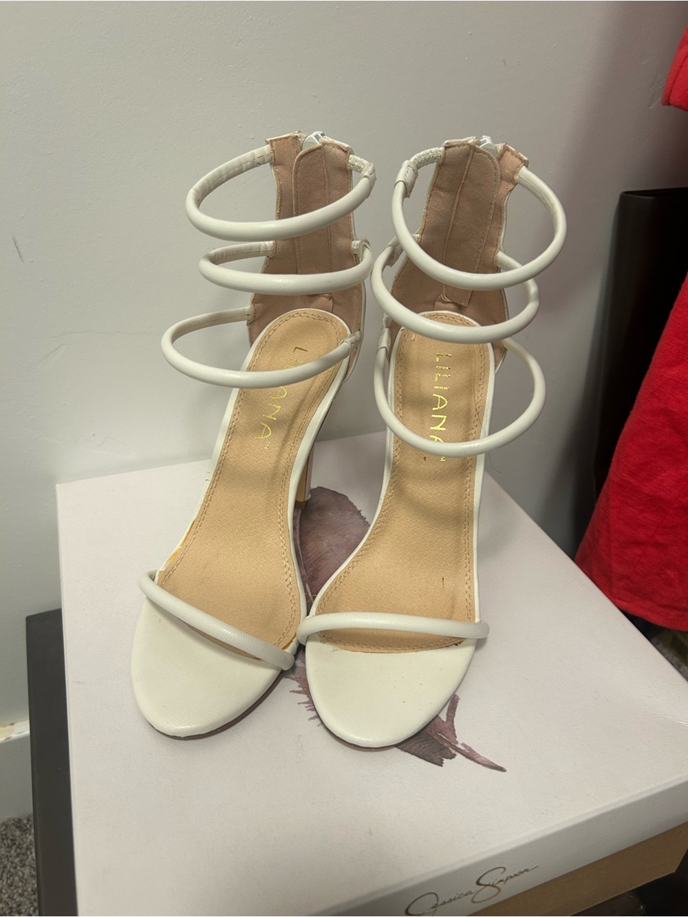 Liliana White Spiral Strap High-Heel Sandals